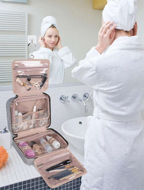BALHLHG Toiletry Bag for Women With Hanging Hook, Medium Travel Makeup Organizer, Water-resistant Cosmetic Toiletries Bag for Bathroom, Trip,