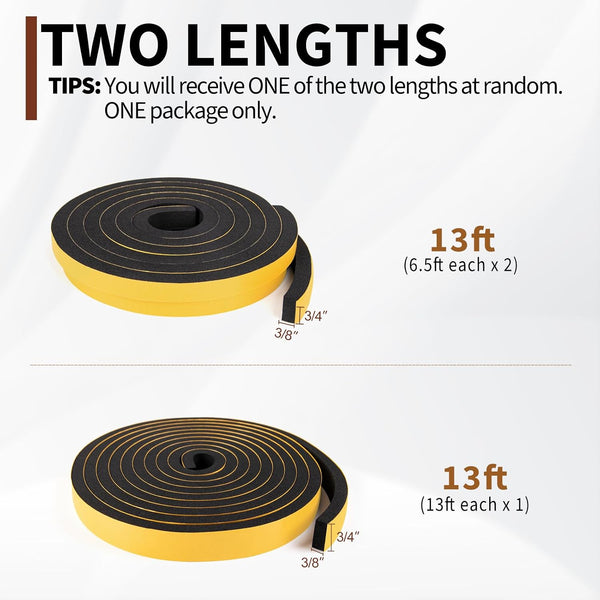 Yotache Foam Weather Stripping Tape 3/4" W X 3/8" T (New Adhesive Craft), Neoprene Foam Rubber Seal for Door Frame Insulation, Sounproofing, 13 Ft