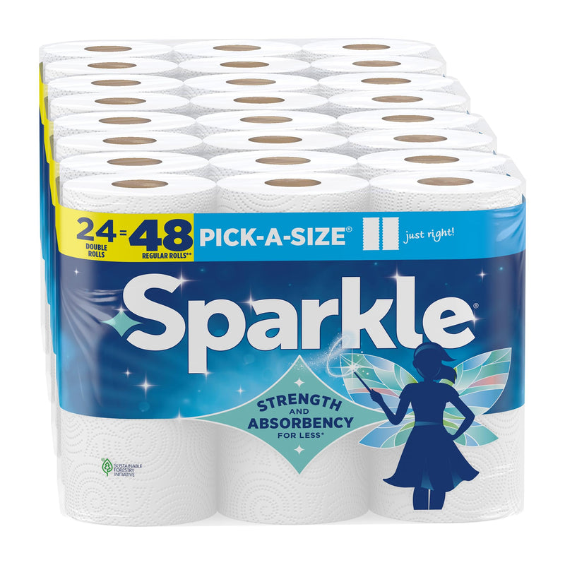 Sparkle Pick-A-Size Paper Towels, 24 Double Rolls = 48 Regular Rolls, Everyday Value Paper Towel with Full and Half Sheets