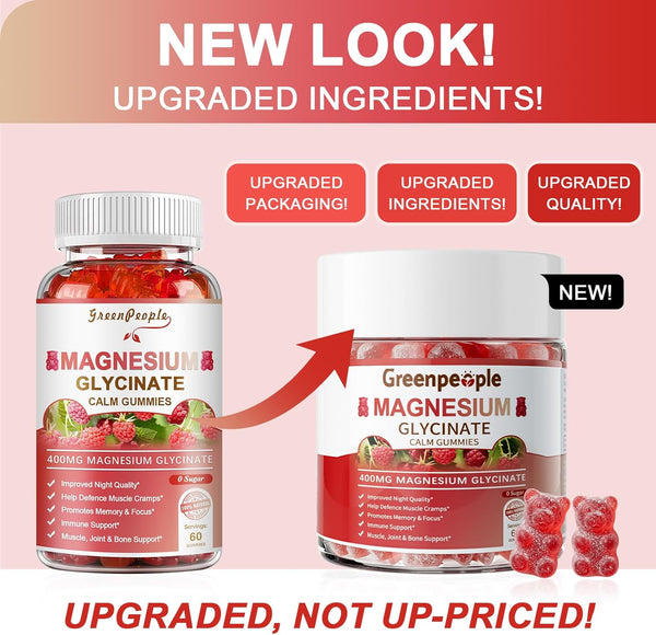Magnesium Glycinate Gummies 400Mg - Sugar Free Magnesium Potassium Supplement with Magnesium Malate, Vitamin D, B6, and Coq10 for Calm Support &