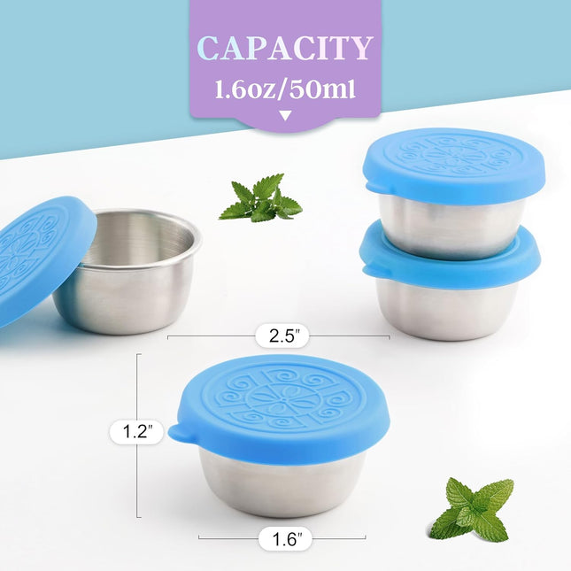 6X1.6 Oz Salad Dressing Containers with Lids, Small Leakproof Reusable Stainless Steel Salad Dressing Container to Go fo