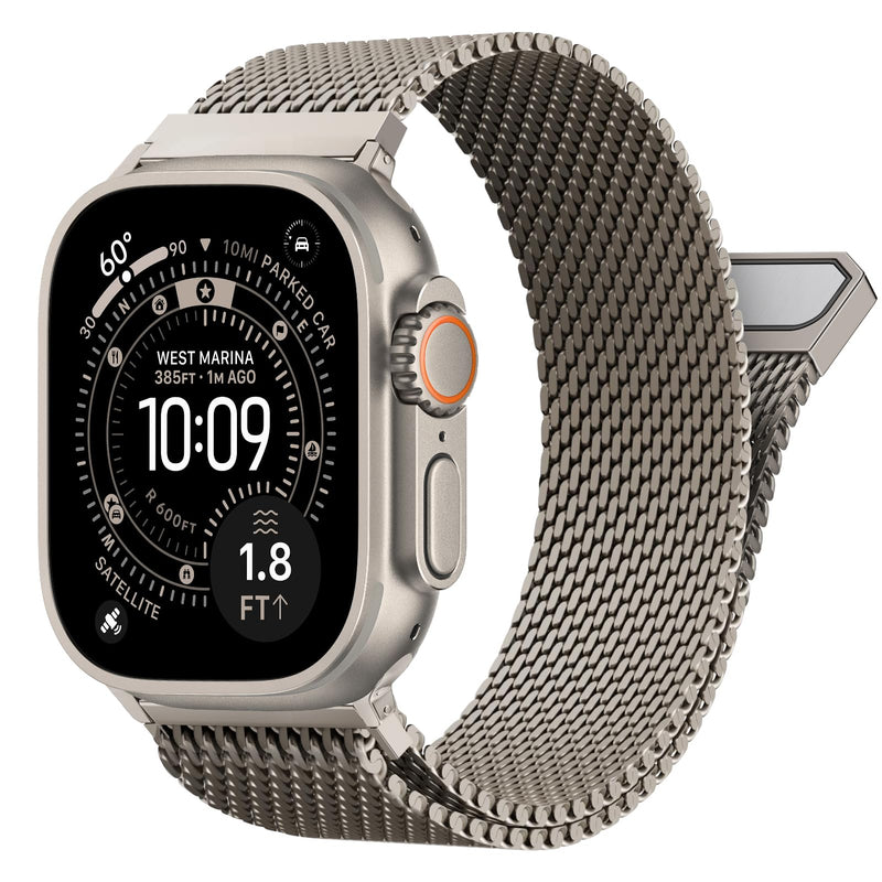 BXUXOHS Milanese Loop for Apple Watch Ultra 2/3/4 Band 49/46/45/44/42mm Men 03- Natural Titanium 49/46/45/44/(42mm: S3/2/1)