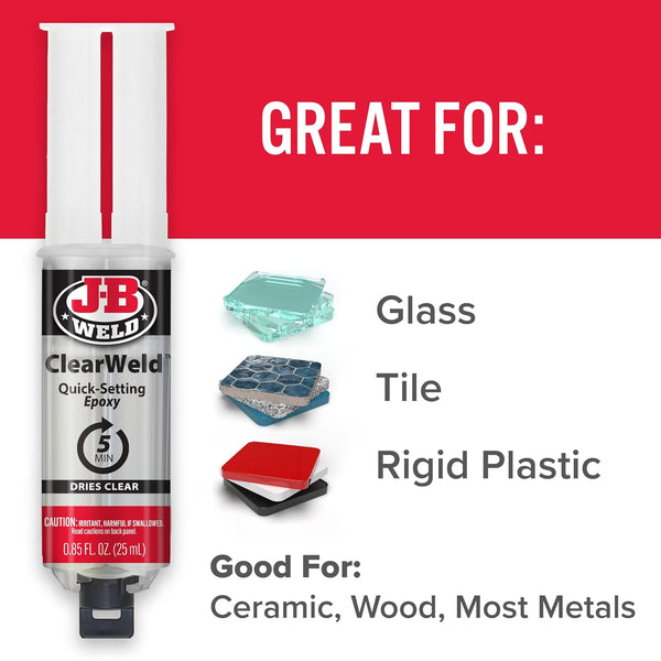 J-B Weld ClearWeld 5 Minute Epoxy, Clear, Syringe, 2 Pack, 50112-2 25ml - 2 Pack
