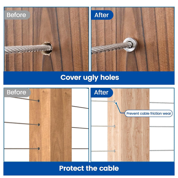 Muzata 50Pack Cable Railing Level Protector Sleeve for Wood Post CR13 | Deck Cable Railing Hardware for OD 1/8" Wire Rope, ONLY for Wood Post on