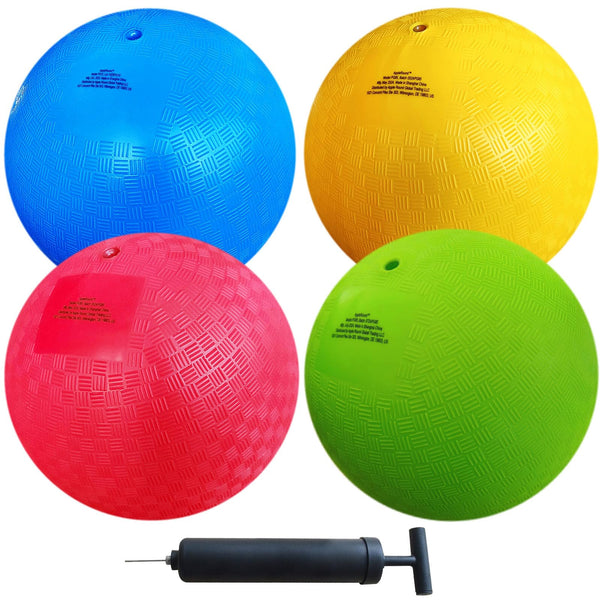 AppleRound 8.5-inch Dodgeball Playground Balls, Pack of 4 Balls with 1 Pump, Official Size for Dodge Ball, Handball, Camps and Schools Multicolor