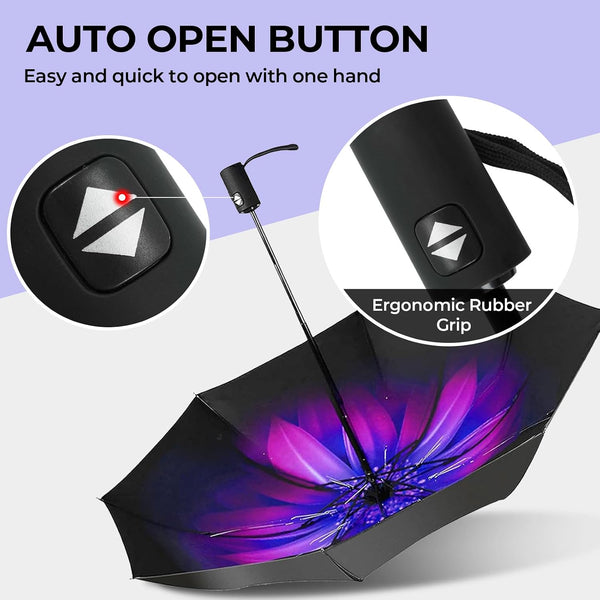 LLanxiry Compact Travel Umbrella, Windproof Automatic Umbrellas for Rain | Small, Portable, Folding, Lightweight, Waterproof, Backpacks, Purses,