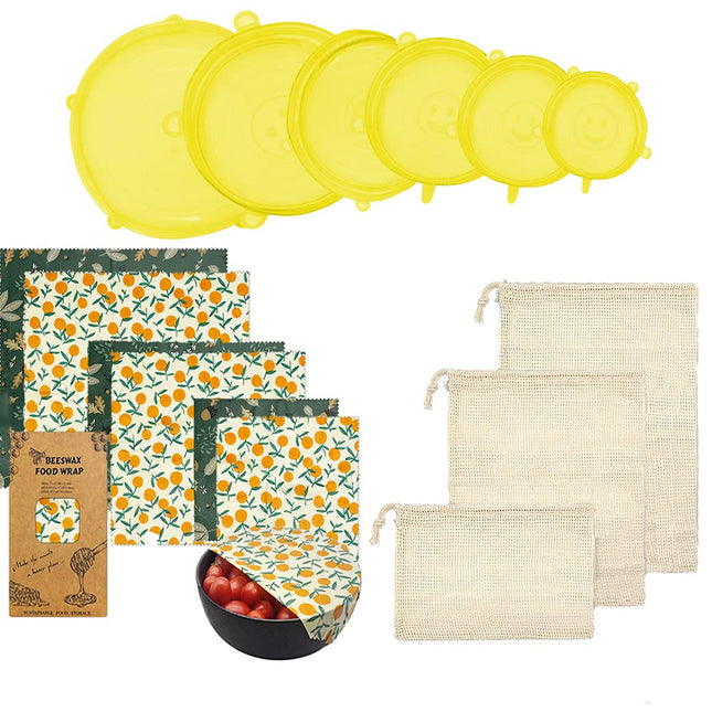 Reusable Beeswax Food Wrap- Silicone Stretch Lids - Reusable Produce Bags, Eco Friendly Food Storage, Dishwasher & Freez