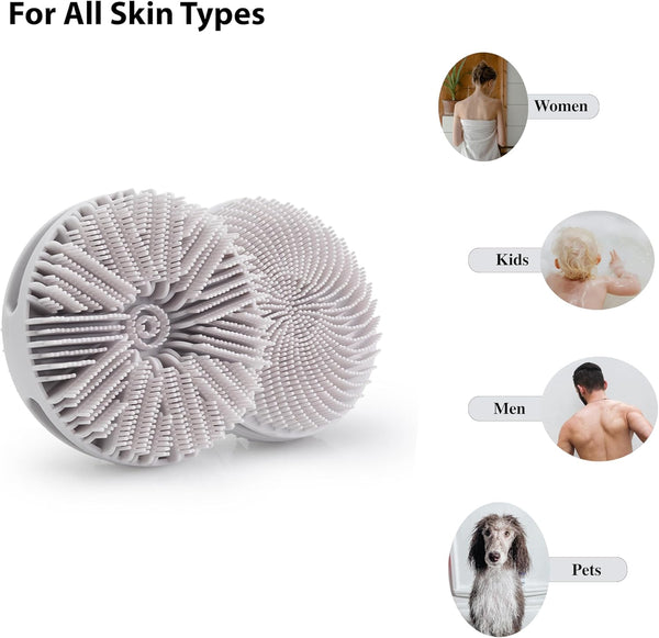 MtBoi 2 Pack Silicone Exfoliating Body Scrubber, Silicone Body Brush, Soft Silicone Loofah for Sensitive Skin, Shower Head Massager, Easy to