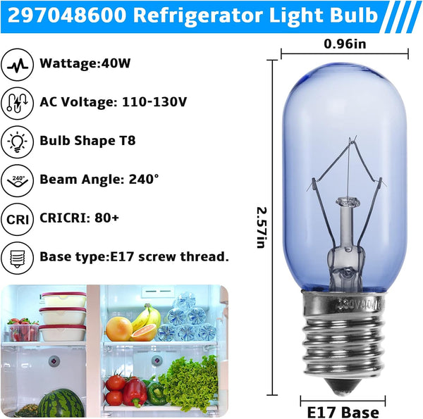 297048600 Refrigerator Light Bulb 40W FOR Frigidaire Kenmore Whirlpool KitchenAid Electrolux 241552802 AP3770086 AP3867287 AH976993 EA976993