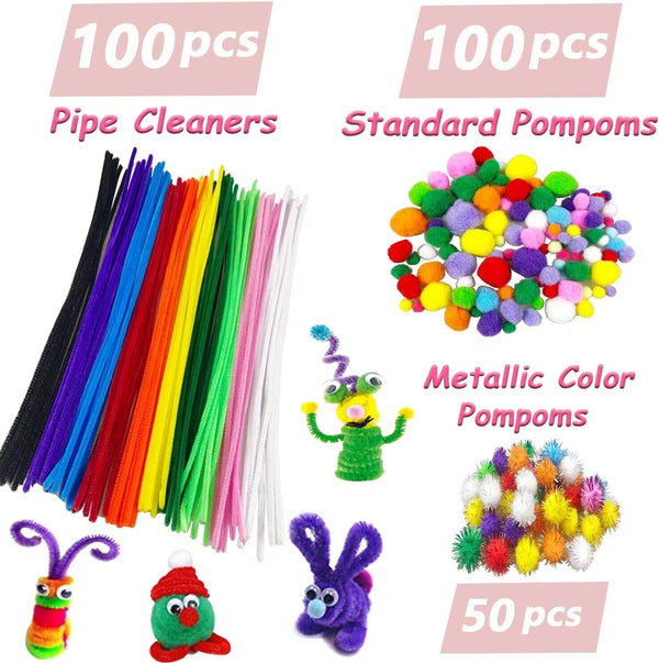 VLUSSO Arts and Crafts Supplies for Kids DIY Craft Kits Art Supplies Materials Kids Crafts Set with Pipe Cleaners Craft Box Preschool Homeschool