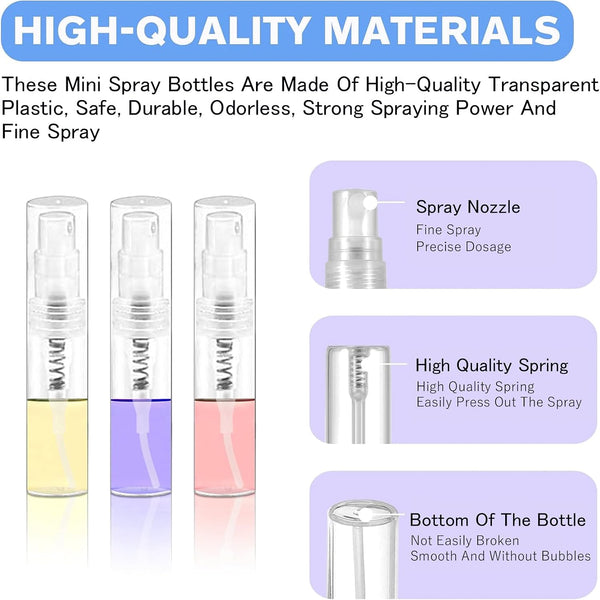 Mini Spray Bottle, Clear Plastic Empty Sample Containers, Fine Mist Perfume Travel Refillable Spray Bottle Perfume Atomizer Small Portable Bottle