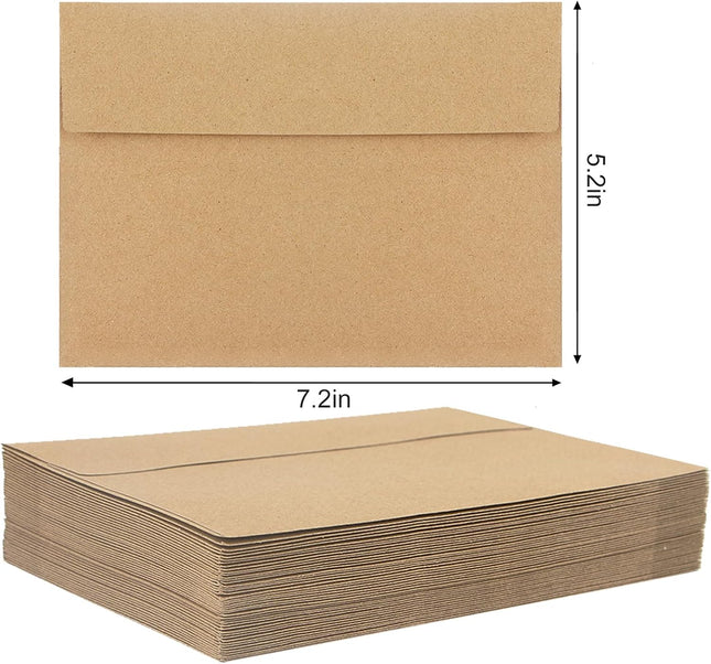 100 Pack Kraft Envelopes,A7 Invitation Envelopes,5x7 Envelopes for Invitations,Envelopes,Wedding,Brown Kraft Envelopes for Personalize Birthday