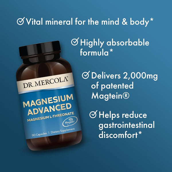 Dr. Mercola Magnesium Advanced - Supports Bone, Joint & Brain Health - Contributes to More Restful Sleep - Non-Gmo, Gluten-Free & Soy-Free - 90