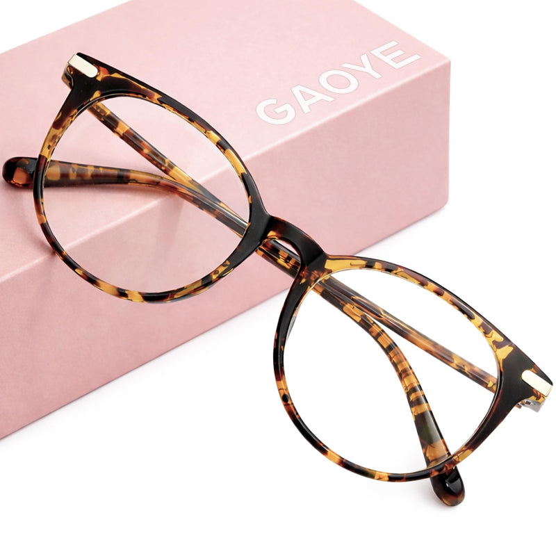 Gaoye Blue Light Blocking Glasses, Retro Round Eyewear Frame Anti Eyestrain Computer Glasses for Women Men (Tea Leopard/Transparent Lens) Tea