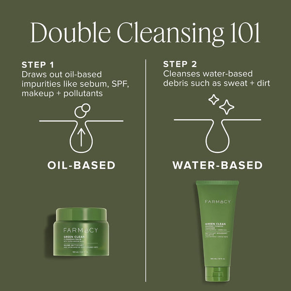Farmacy Makeup Remover Cleansing Balm - Green Clean Waterproof Makeup Remover Balm + Oil Cleanser for Face - Gently Melts Make Up + SPF - Hydrates