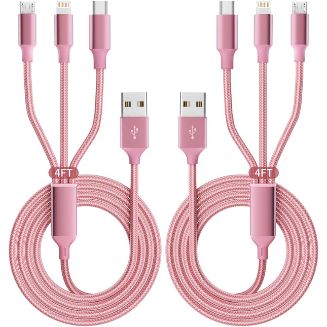 IDISON Multi Charging Cable(2Pack 4FT), 3 in 1 Charging Cable Nylon Braided USB Multi Charger Cable Universal USB Cable 