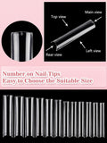 Quaferen Clear Square Nail Tips, 504PCS 3XL Long No C Curve Nail Tips, Half Cover Flat Tapered Square Straight Gel Acrylic Tips False Nails for