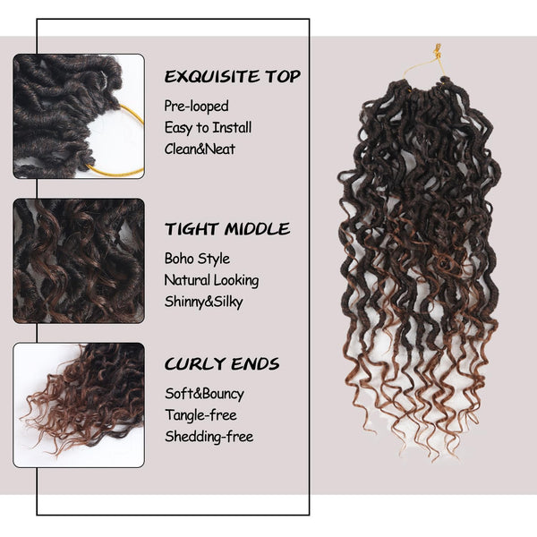 Vemet Goddess Locs Crochet Hair,8 Inch 9 Packs Faux Locs Synthetic Crochet Hair, Boho Style Pre looped crochet with Curly Ends 8 Inch(Pack of 9) T30
