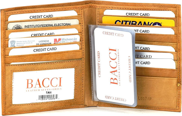 Li RFID Blocking Wallet for Men - Genuine Leather Wallet with 13 Cards, 2 Inner, 2 Plastic Inserts Slots, 1 ID Window, 2 Small Coin & 2 Cash