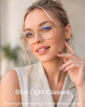 JM Aviator Blue Light Blocking Computer Glasses, Square Eye Protect Video Eyeglasses Anti Glare Men Women Gold Frame Clear Temple Tips Clear