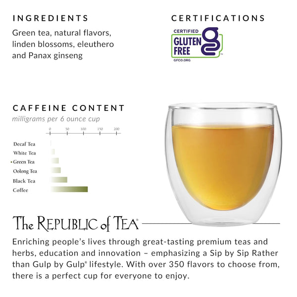 The Republic of Tea - Honey Ginseng Green Tea, 50 Tea Bags, Tin | Flavored Gourmet Tea | Caffeinated