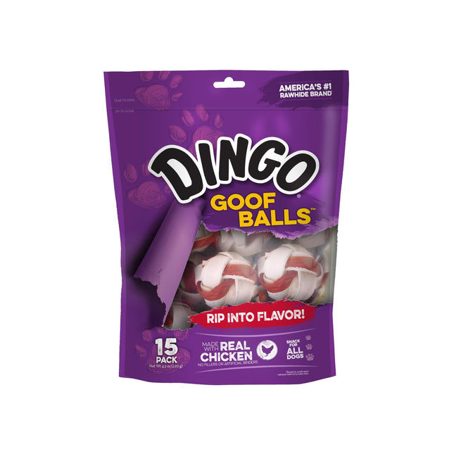 Dingo Goof Balls 15 Count, Premium Rawhide Treats for Small Dogs, Made with Real