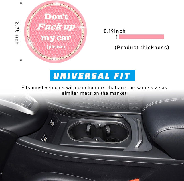 4 PCS Bling Car Cup Coaster, 2.75 Inch Anti-Slip Cup Holder Insert Coasters, Universal Crystal Rhinestone Auto Drink Car