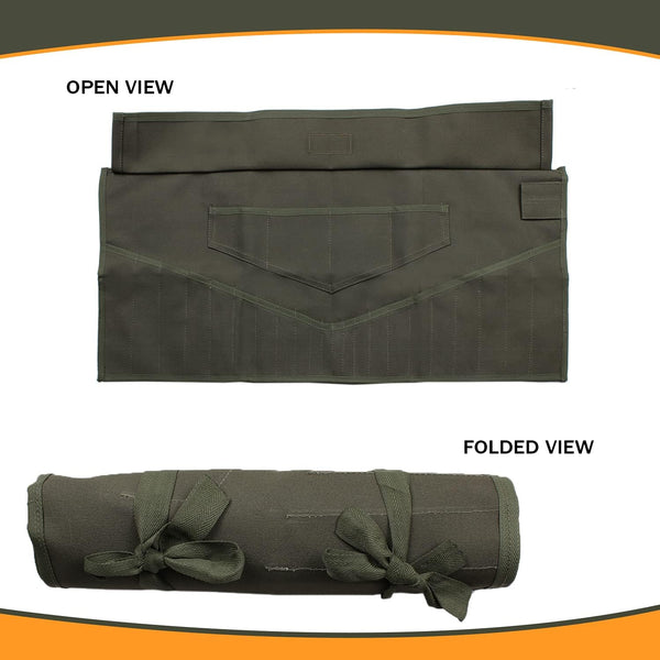 Wrench Tool Roll Organizer, 26 Pocket Roll Up Pouch, Olive Drab Duck Canvas | Handcrafted Heavy Duty Canvas, Metric SAE Compatible, Secure Roll Up