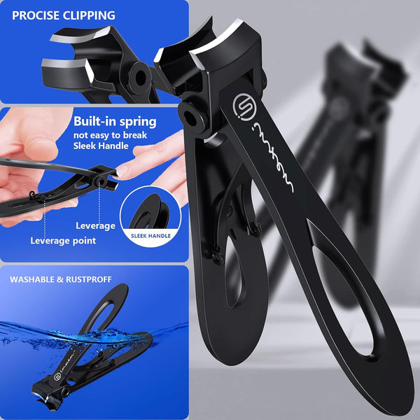Toenail Clippers for Thick Nails for Seniors| INXEN 3-Pack Ergonomic Heavy Duty Angled Head Nail Clippers with Catcher | Premium Steel Wide