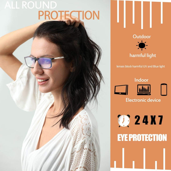 FONHCOO Clip on Blue Light Blocking Glasses Womens Mens over Prescription Glasses Frameless Lens Transparent