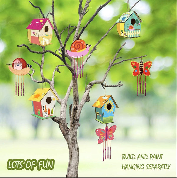 Home Composer 4 Pack DIY Bird House Wind Chime Kits for Children to Build and Paint, Wooden Arts and Crafts for Kids Girls Boys Toddlers Ages 8-12