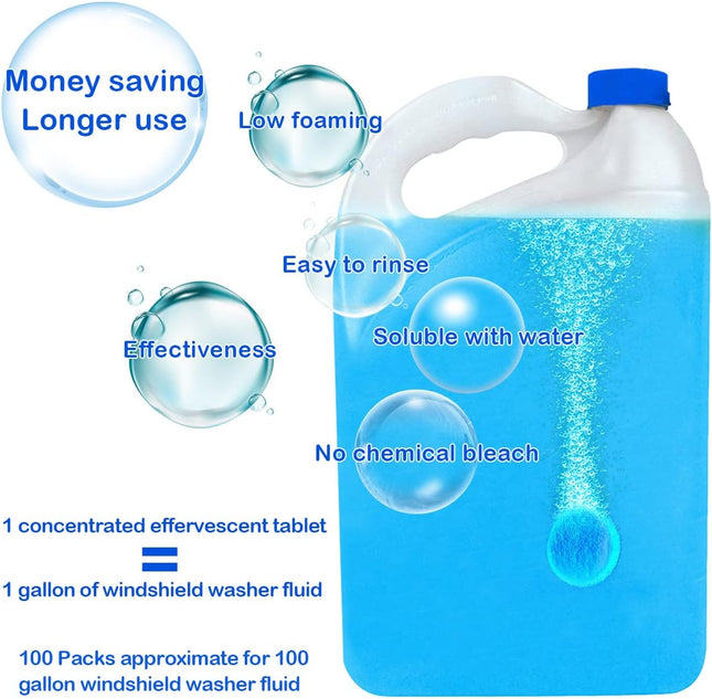 100 Pieces Car windshield washer fluid Concentrated Clean Tablets,New Formula windshield wiper fluid Solid Effervescent Tablet.Remove glass