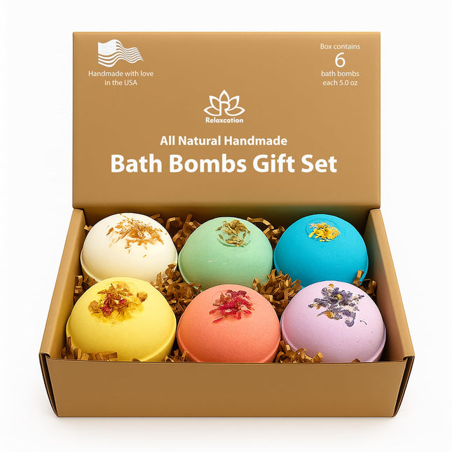 Handmade in USA Organic Bath Bombs Gift Set for Women All Natural with Epsom Sal