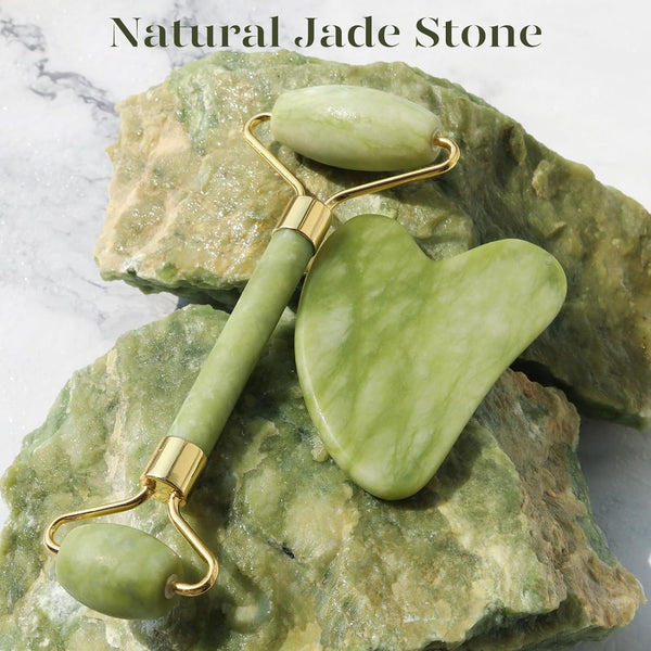 BAIMEI Icyme Gua Sha & Jade Roller Facial Tools Face Roller and Gua Sha Set for Puffiness and Redness Reducing Skin Care Routine, Self Care Gift