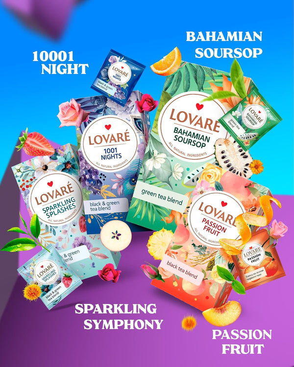LOVARE Set of 4 Assorted Tea Bags Variety Pack 48 G - Made in Ukraine - 24 Black, Green Tea Sampler Bags X 2 G - Tea Bags Individually Wrapped -