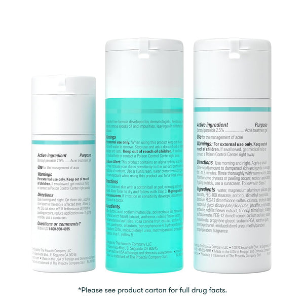 Proactiv 3 Step Acne Treatment - Benzoyl Peroxide Face Wash, Repairing Acne Spot Treatment for Face and Body, Exfoliating Toner - 30 Day Complete