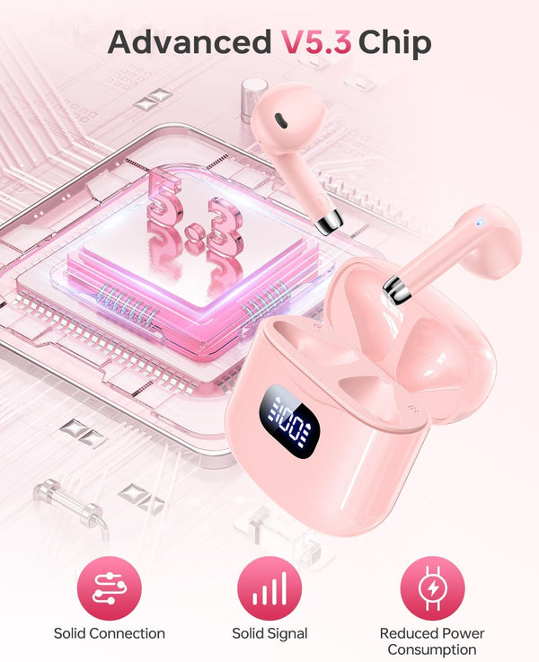 Wireless Earbuds Bluetooth 5.3 Headphones, 40Hrs Playback Stereo Ear Buds with LED Display Charging Case IPX7 Waterproof in-Ear Earphones with Mic