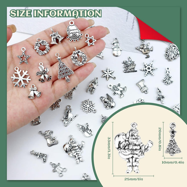 JIALEEY Christmas Charms, Whole Bulk Lots Christmas Charm Mixed Tibetan Silver Metal Pendants DIY for Jewelry Making Cra