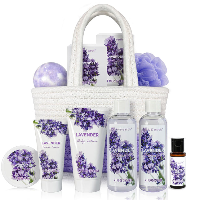 Spa Gift Baskets for Women - Body & Earth 11Pcs Lavender Gift Sets with Bubble B