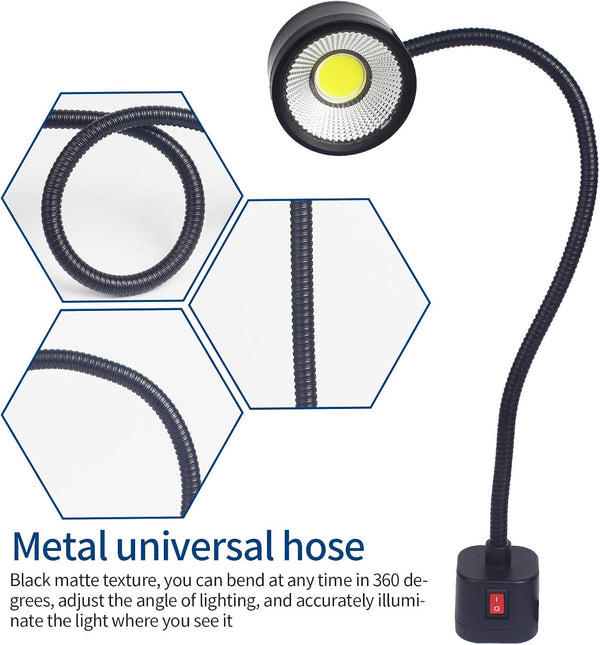 Led Magnetic Work Light 300mm Flexible Gooseneck lamp 500 Lumens 120 Volt for Sewing Machine Lathe Milling Drill Press Industrial Lighting Magnets