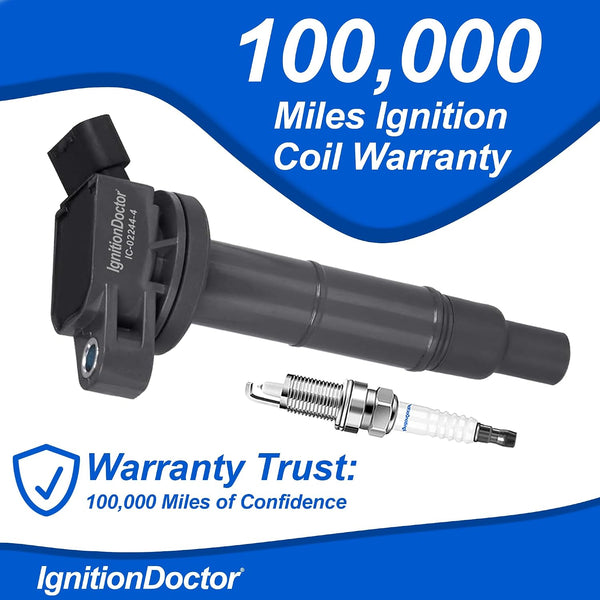 QDVX Ignition Coil and Spark Plugs - Pack of 4 - UF333 Compatible with 2.4L 02-11 Toyota Camry, 01-08 Rav4, 02-06 Solara, 01-07 Highlander, 09-10