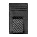 Travelambo Money Clip for Men Wallet Leather Slim Minimalist Card Holder RFID Blocking (Weaved Black) (Black Cros with Matte Clip)