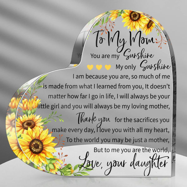 Jetec Mom Birthday Gifts Heart Acrylic Women Mothers Birthday Gifts Sign Plaque Presents from Daughter Son Christmas Valentines Gift, 5.91 x 5.91