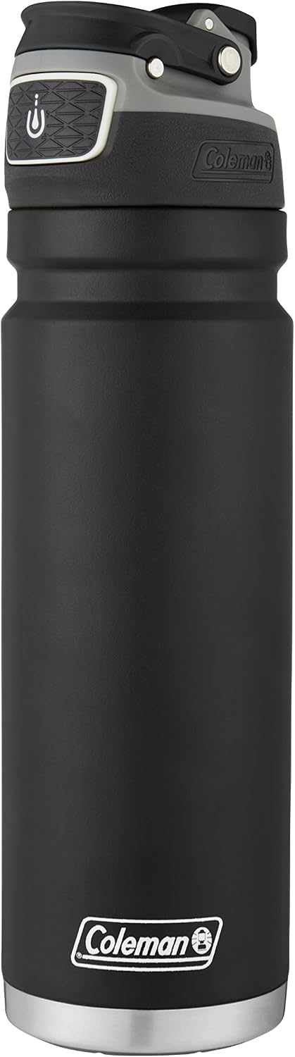 Coleman Autoseal FreeFlow Stainless Steel Water Bottle, Black, 24oz 24oz Black