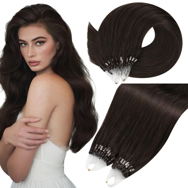 Moresoo Microlink Hair Extensions Human Hair Balayage Dark Brown with Medium Brown Micro Loop Hair Extensions Real Human Hair Brown 50G/50S 14In