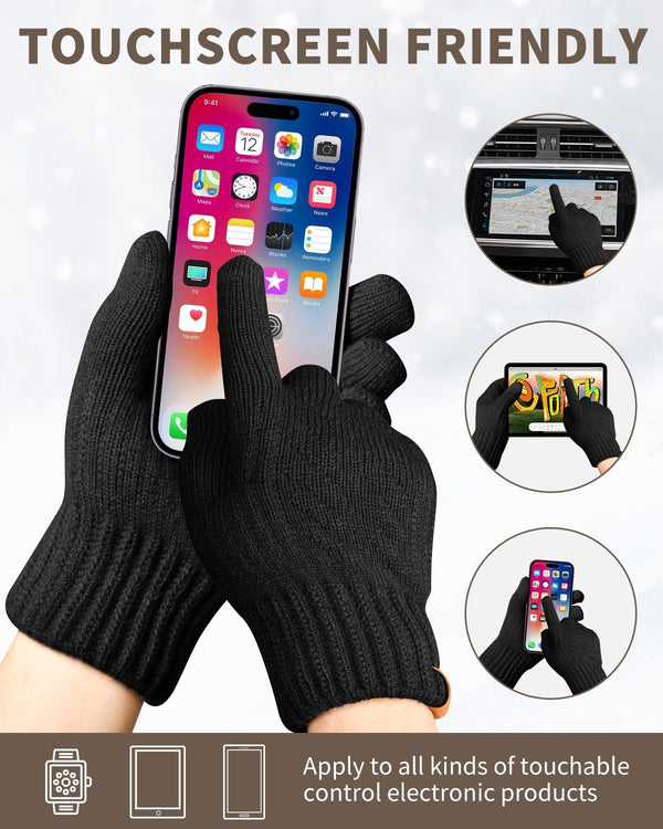 Thermal Winter Gloves-Fleece Lining for Men Women Black