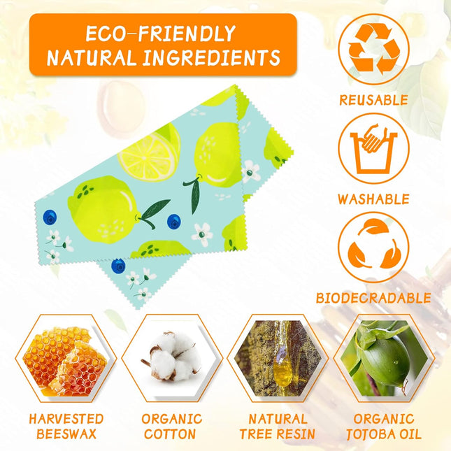 Reusable Beeswax Wrap - 9 Pack, Beeswax Wraps for Food, Eco-Friendly Beeswax Food Wrap, Organic, Sustainable, Biodegrada