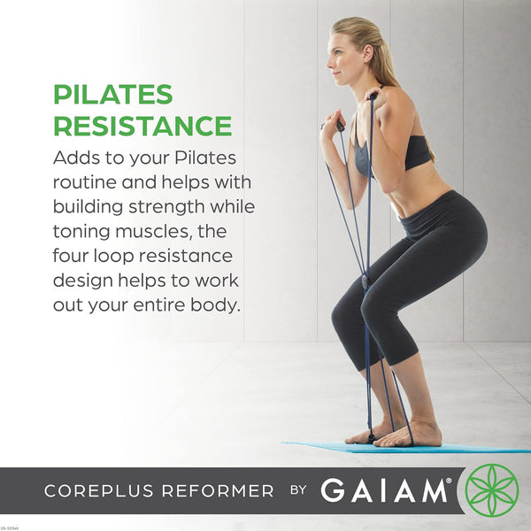 Gaiam Pilates Coreplus Reformer Resistance Band Kit - Home Fitness Equipment for Total Body Workout - Helps to Target Muscles, Tone, and Build
