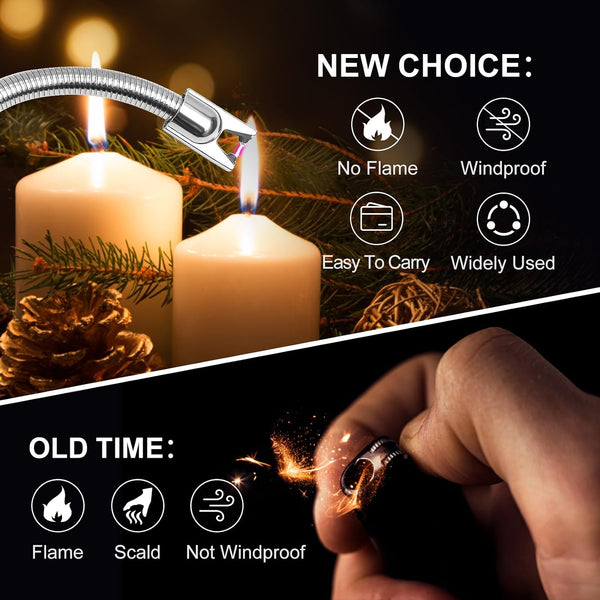 KTEBO 2 Pack Electric Candle Lighter, Windproof Plasma Arc Rechargeable | USB-C Flameless Plasma Lighter, 360-Degree Flexible Long Gooseneck, LED