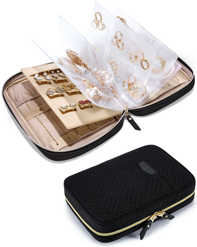 BAGSMART Jewelry Travel Organizer Case for Home Jewelry Organizer Storage Ring Binder Clear Bags Zipper Rolls Pouch for 